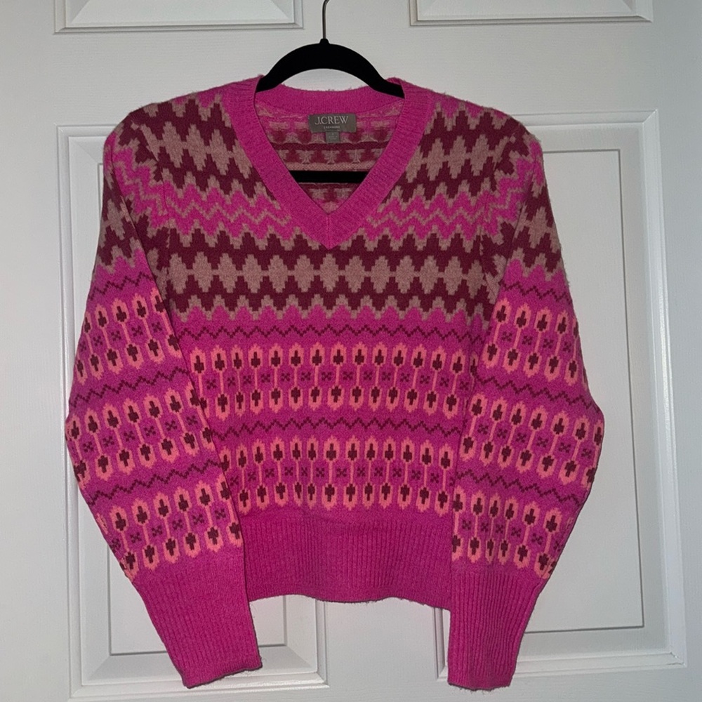 J.Crew Cashmere Cropped Fair Isle Sweater Sz Small